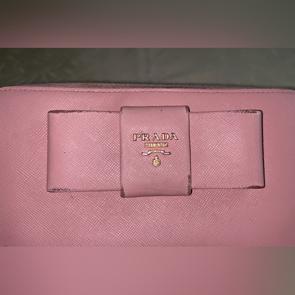 Prada Light Pink Bow Saffiano Wallet - Picture 6 of 15